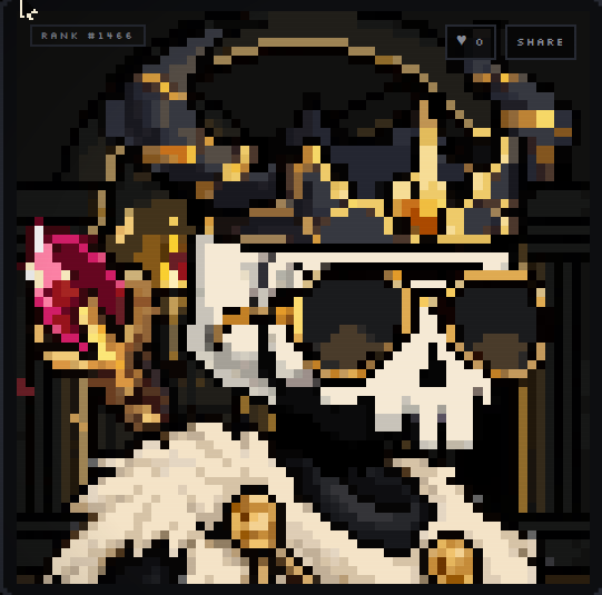A pixel art NFT image showing a Rank 31466 artwork of what appears to be a knight or character in armor with a shield and weapons.