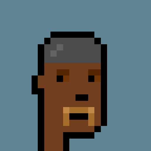 A simple, low-resolution pixel art portrait of a man with dark skin, short dark hair, and a mustache set against a solid teal background.