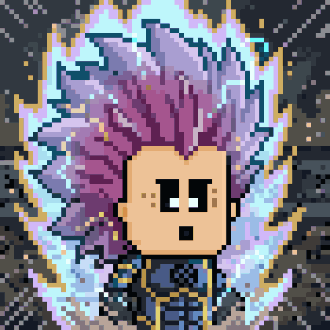 A pixel art character with magenta hair and a surprised expression is enveloped in swirling blue and purple energy flames, conveying excitement and exclusivity that matches the post's announcement of 500 guaranteed whitelist spots being awarded from over 2,500 applications for the Art Rebel Club NFT project.