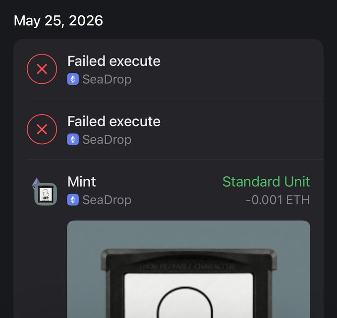 irtf failed execute error message, failed execute and failed execute errors for SeaDROP on May 25, 2026.