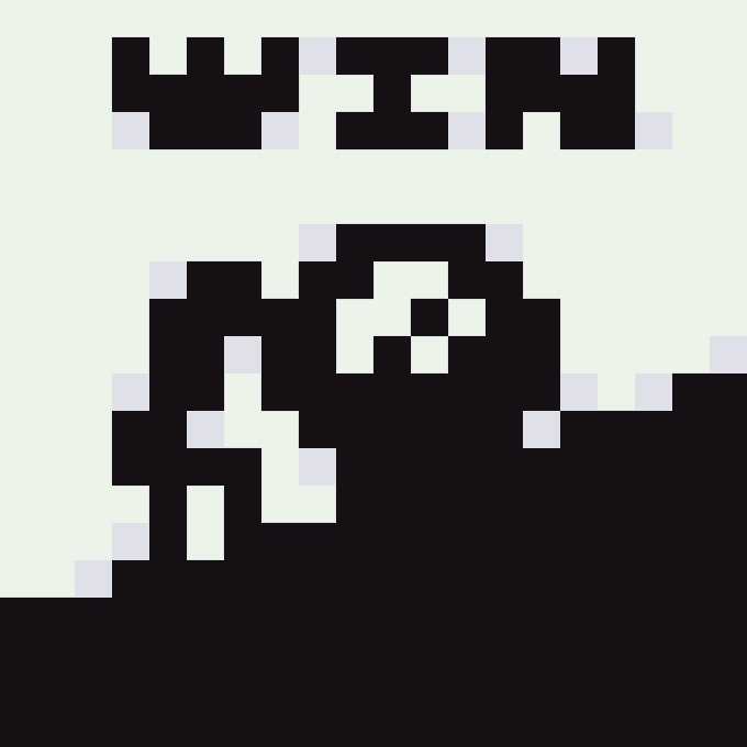 A pixelated, minimalist illustration shows a dark silhouetted creature with a single visible eye against a light green background, with blocky text at the top. The accompanying post reads "ART TAKES ON MANY FORMS   Drop your taproot wallet," suggesting the image is a piece of stylized digital art tied to a Bitcoin-related cryptocurrency promotion.