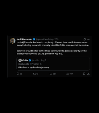 The image shows a post by @gametheorizing discussing how XYZ would normally raise at a different valuation based on Cobi's statements, with a community member noting "XYZ change xyz is raising money." This relates to the accompanying post about $HYPE being unstaked and sent to CEXs in anticipation of the potential XYZ fundraising.