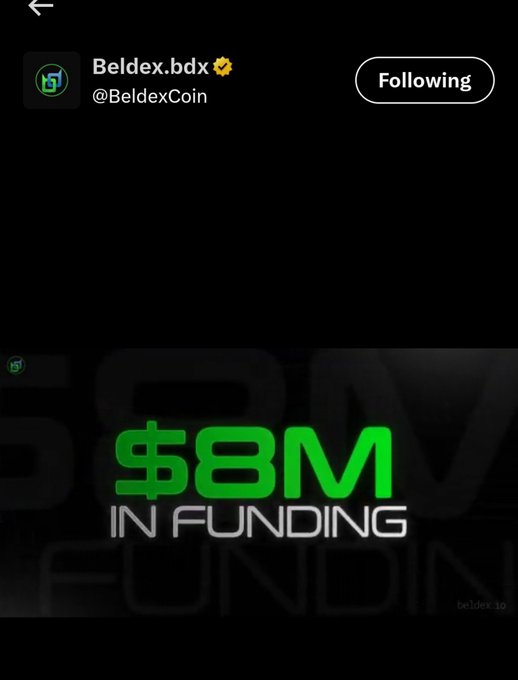 A post from verified **Beldex.bdx (@BeldexCoin)** highlights the project’s privacy-focused ecosystem, including private messaging, **BelNet**, the **Beldex Browser**, and private transactions. The graphic prominently states **“$8M IN FUNDING,”** emphasizing Beldex’s backing as the post argues that the project goes beyond decentralization by helping users keep their digital activity private.