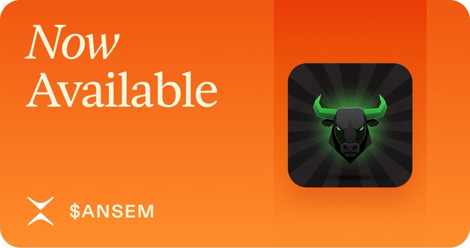 An orange promotional graphic announces "Now Available" for $ANSEM, featuring a black bull logo with green horns and an "X" symbol next to the ticker, promoting its availability for 3x leveraged trading on phoenix.trade.