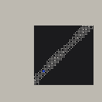 A small black square image featuring a diagonal pattern of small white dots or pixels running from the top right to the bottom left corner.