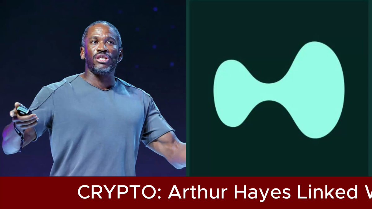 The image features a man standing next to a logo for Arthur Hayes Linked V. The man appears to be giving a speech or presentation, as indicated by his body language and facial expression. The logo for Arthur Hayes Linked V is displayed on the right side of the image, which is in black color with white text.