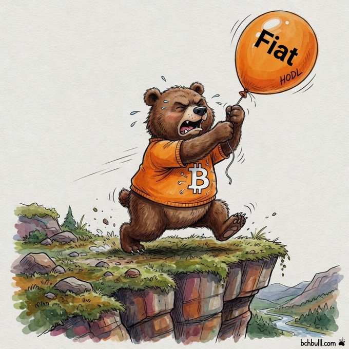 The image features a cartoon bear holding an orange balloon that says "BTC" on it. The bear appears to be running up a cliff or mountain with the balloon, which has a Bitcoin symbol on it. The caption above the image reads "BTC maxis attack because BTC is anchored entirely in fiat, whereas BCH is anchored in utility." This suggests that the bear's actions are symbolic of the cryptocurrency market, where Bitcoin and other cryptocurrencies have gained significant attention due to their unique characteristics and potential for value appreciation.