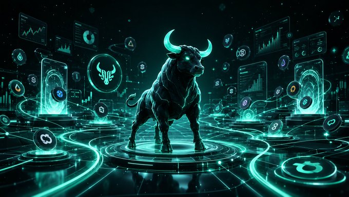 A glowing holographic bull with neon horns stands at the center of a futuristic digital trading floor surrounded by floating cryptocurrency tokens, data charts, and blockchain interfaces. The image visualizes the post's theme of HyperEVM's evolution into a dynamic marketplace, with the powerful bull symbolizing market momentum and bul.fun emerging as a bold new contribution to the Hyperliquid ecosystem.