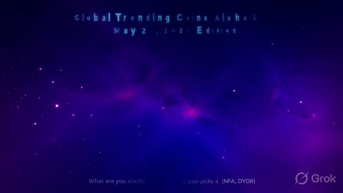 The image features a poster with a striking blue background that depicts an expansive space filled with stars, giving off a sense of depth. The text on the poster provides information about global trendings and coins, including details about their value or popularity among enthusiasts.