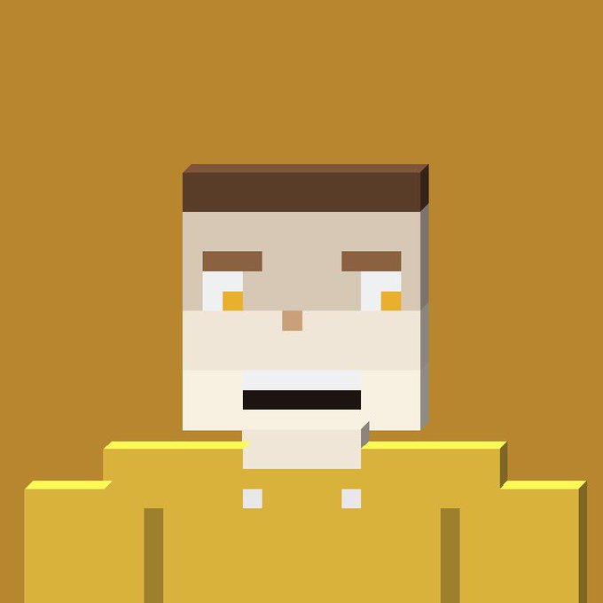 A pixel art rendering of a bald Minecraft character with yellow eyes and an open mouth, set against a solid brown background.