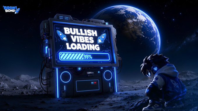 The image features a large screen TV with the text "BrawlVibes Loading" displayed, along with a cartoon character sitting next to the television. The background of the image shows a planet, suggesting that this scene takes place in outer space or on another celestial body. The caption for the image reads "Call the Candle. Beat the Line. Own the House." This text is related to the post about the token launch and the countdown period leading up to the release date.