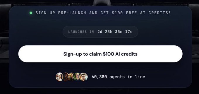 The image is a countdown timer accompanied by a button that says, "Sign-up to claim $100 AI credits" on a predominantly dark background. The post's call to action is relevant to the displayed pre-launch sign-up period for the AI platform Senpi, which offers early access to users who join the waitlist before the countdown ends. Those who join can claim their free $100 worth of AI credits by visiting the provided link, connecting their email or account, and completing the process on the Senpi platform.