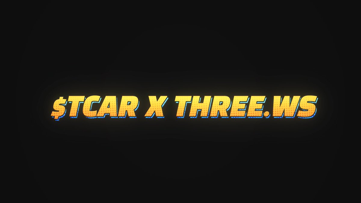 Stylized yellow text on a black background reading '$TCAR X THREE.WS' with a blue outline and a halftone dot pattern.