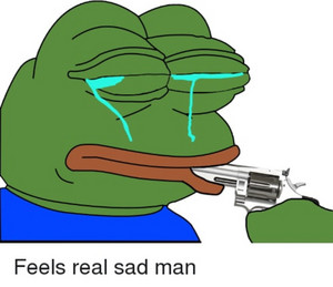 The image features a cartoon frog with tears streaming down its face, holding a gun in its mouth. The text "Me and the $ZEC gang now that it broke down" is written above the frog's head. Below this, there is a caption that reads "Focus on what is in the image and how it relates to the post."