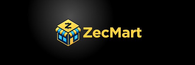 A logo for 'ZecMart' featuring a storefront icon with a 'Z' symbol in pixel art style on a black background.