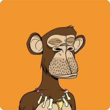 A cartoon illustration of a bored-looking monkey wearing a primitive bone and tooth necklace against an orange background.