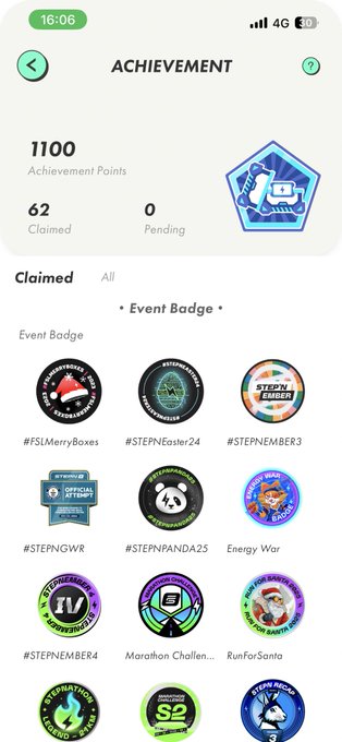 The image shows a phone screen displaying various badges, icons, and logos from different social media platforms such as Facebook, Instagram, Twitter, and others. The phone's screen also displays information about achievements and accomplishments, including badges for events or milestones reached on these platforms. The user has claimed the badges they have achieved, and their achievements are displayed in a list format on the screen.