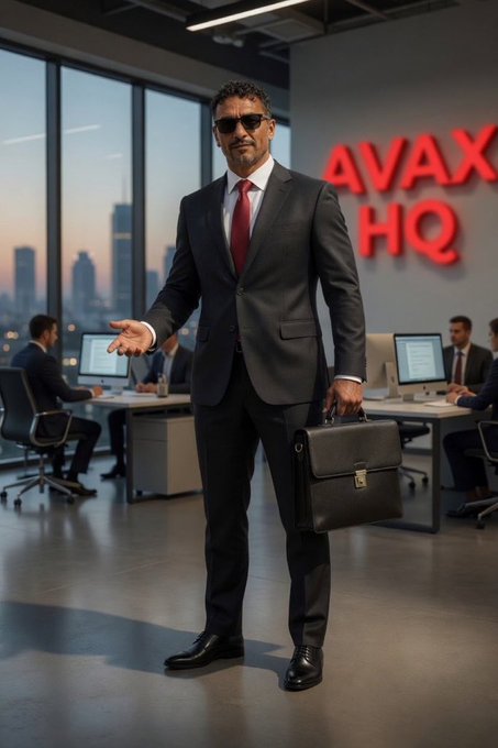 iced coffee in a black cup, with "AVAX HD" and "Coffee" written on it, against a blurred cityscape backdrop.