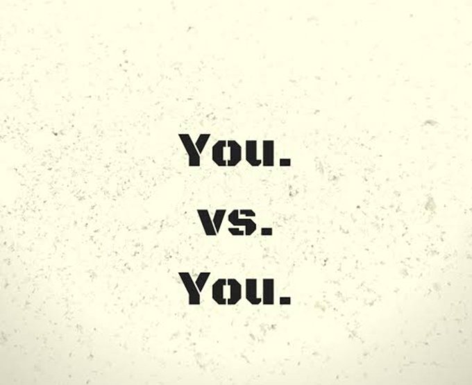 The image displays the text "You. vs. You." in bold, stencil-style black font against a weathered, speckled cream background. This reinforces the post's message of self-competition and personal accountability, suggesting that "GM to everyone" (good morning) is a reminder that the only real opponent standing in the way of a profitable weekend is one's own self-doubt or past self.