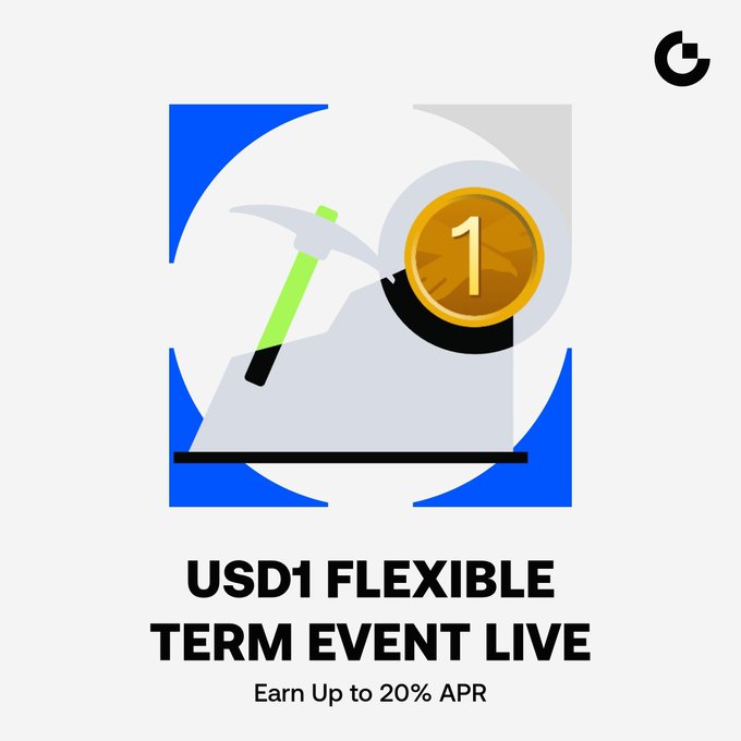The image is an advertisement for a USD1 flexible term event live. The text suggests that participants will not only get to participate in this new type of event, but they can also benefit from earning money by doing so.