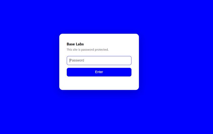 A password-protected page titled "Base Labs" with the message "This site is password protected," shown on a blue background, indicating restricted access to chain.base.org that requires a password to enter.