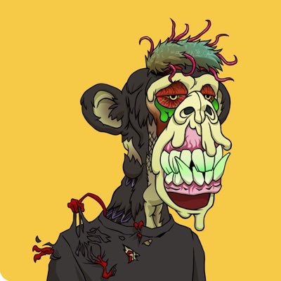 A cartoon grotesque figure with a monstrous, toothy mouth, bloodshot green eyes, messy dark hair, and a tattered grey hoodie against a yellow background.