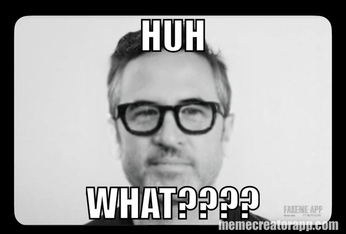 A black-and-white meme image of a man with glasses with the text 'HUH' above and 'WHAT?????' below, indicating confusion.