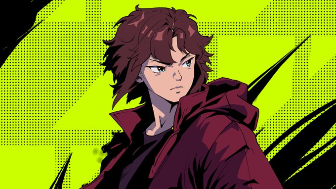 A character with brown, messy hair and a serious expression wearing a dark hooded jacket, set against a vibrant green halftone background with sharp black accents that evoke an anime or manga aesthetic. The illustration's gritty, stylized look reflects the edgy, narrative-driven world of the Tsuki NFT project, inviting viewers to join its unfolding story.