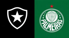 The image displays the logo of Botafogo, a Brazilian football club, on the left and the logo of Palmeiras, another Brazilian football club, on the right. The clapping and trademark emojis in the accompanying post suggest excitement or anticipation, possibly related to a match or event involving these two teams.