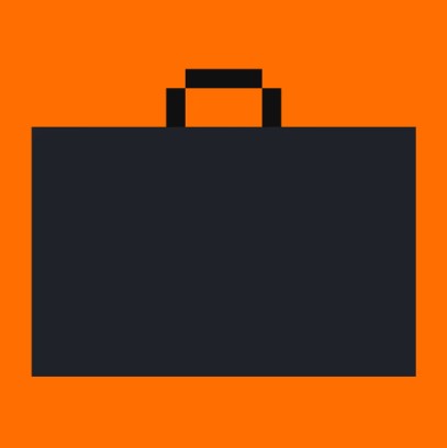 A simple black silhouette of a briefcase icon on an orange background.