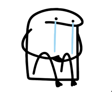 A simple line drawing of a sad, crying figure with blue tears, resembling a character from a meme.