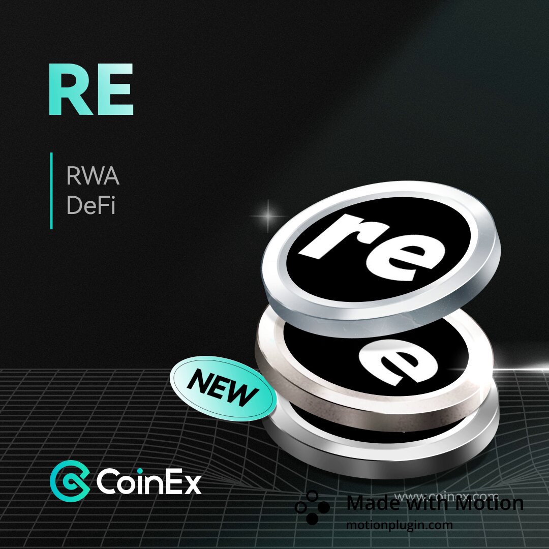 The image features a coin with "RE" written on it, surrounded by two other coins at the bottom. The text of the post reads "#NewListing : #RE Trading Pair: $USDT Deposit & Withdrawal: 14:00 on June 18 (UTC) Trading: 14:10 on June 18 (UTC) Service: AMM, Spot Grid, and Auto-Invest Plan Learn more: coinex.com/en/price/re". The image seems to be promoting a new coin pairing related to trading pairs or an automatic investment plan as indicated by the text in the post.
