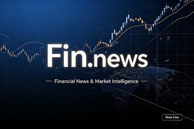 A promotional banner for 'Fin.news - Financial News & Market Intelligence' with a dark blue background featuring stock charts and a globe, labeled 'Now Live'.