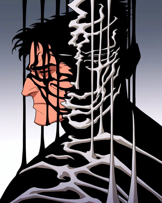 A stylized illustration depicts a man's profile obscured by a web of black shadows and white, skeletal-like bars, symbolizing surveillance and the stripping away of privacy. The image visually reinforces the post's message about the need for comprehensive digital privacy, suggesting that most people are only partially aware of how exposed their online presence really is, which is what BeldexCoin aims to address.