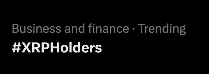 The image shows a dark-themed trending topic banner with the category "Business and finance · Trending" displayed above the hashtag **#XRPHolders** in bold white text, corresponding to the $XRP cryptocurrency trend.