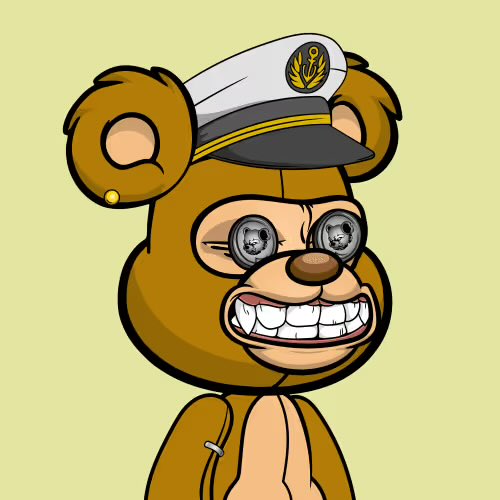 A cartoon bear wearing a sailor's captain hat and sporting a wide grin with sunglasses reflecting nautical scenes says "GM from the marina." 

The captain's hat and reflective nautical imagery in the sunglasses visually reinforce the "marina" greeting from the post.