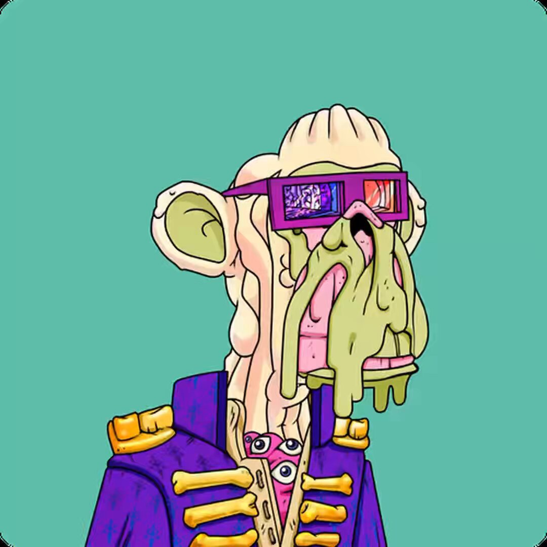 The image features a cartoon monkey wearing glasses, a purple jacket with gold buttons, and a hat. The monkey appears to be in distress or discomfort due to its eyes watering. The background of the image is blue, which contrasts with the purple elements on the monkey's outfit. There are no other objects or text present in the image.