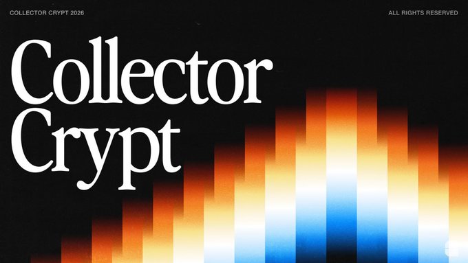 The image displays "Collector Crypt 2026" with a vibrant, abstract background, mirroring the post's options of building on Collector Crypt, using their VRF, or competing against them.