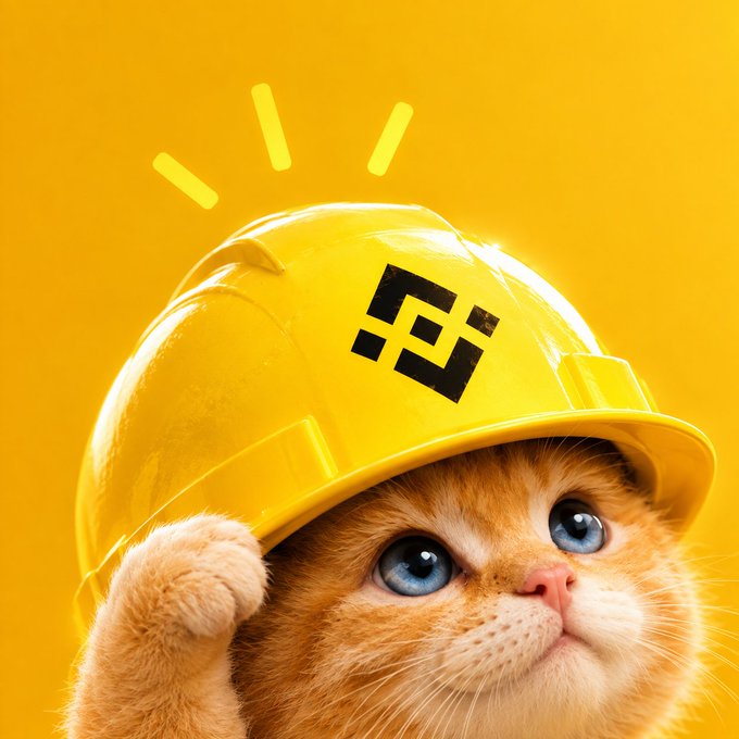 A digital image of an orange kitten with large blue eyes wearing a yellow construction hard hat with a logo on it.