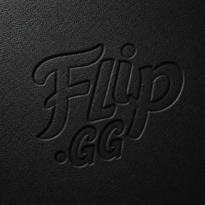A black leather-textured surface with the embossed text 'Flip.gg' in a stylized font.