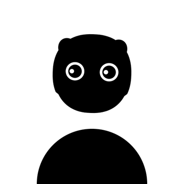 A simple black-and-white cartoon icon of a round head with wide eyes and a rounded body.