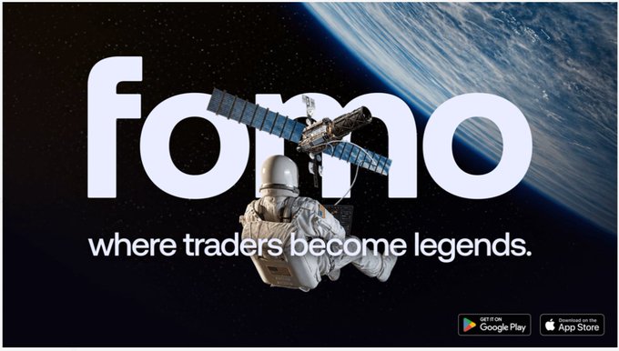 An advertisement for the FOREXO trading app featuring an astronaut floating in space with Earth in the background, the tagline 'where traders become legends.', and Google Play and App Store download buttons.