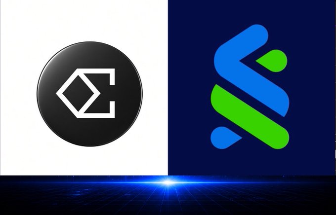 A side-by-side comparison of two cryptocurrency logos: a black circular logo with a white symbol on the left, and a blue and green stylized logo on a dark blue background on the right.