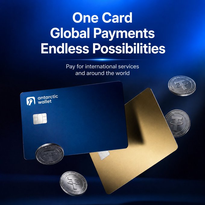 The image shows a blue credit card with gold trim that has "One Card Global payments" written on it. The card is floating in mid-air, surrounded by coins of various sizes. The text above the card reads "One Card Global payments. Endless possibilities." This suggests that the card can be used for global transactions and offers endless possibilities for its users.