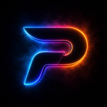 A glowing neon stylized letter "P" in vibrant blue and orange hues against a dark background, serving as the Payvona ($PVNA) logo in a comparison post pitting $PVNA against $SHIB.