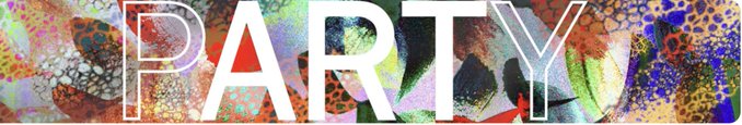 A colorful, leopard-print patterned graphic displays the large white text '[PARTY]' across the center.