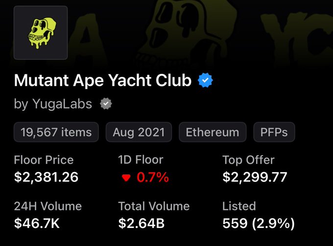 The image shows a screenshot of a post from the MutantapeyachtClub website, discussing the auction items for the club. It displays various items that have been listed, their status (located), price range, quantity available, and total cost per item. The main focus is on an item named "Mutantapeyacht Club", which is available at a free auction with no fees or charge involved.