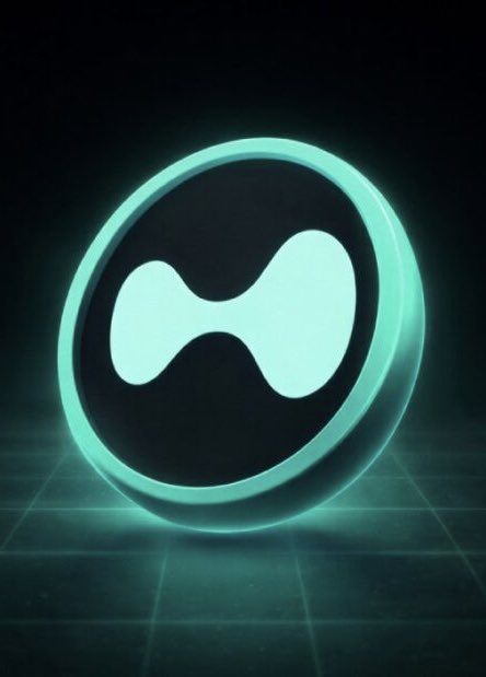 A glowing teal Hyperliquid (HYPE) coin emblem rests on a reflective grid, its luminescent "H" logo symbolizing the token's surge to a new all-time high of $94.