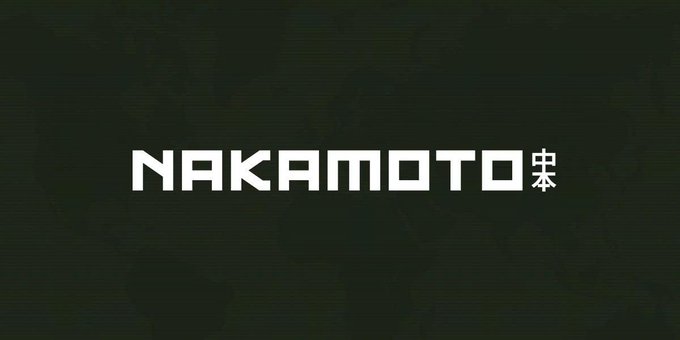 The image features a black background with white text that reads "Nakamoto" written in both English and Japanese, along with some other text. The main focus of the image is the word "Nakamoto", which appears multiple times throughout the scene.