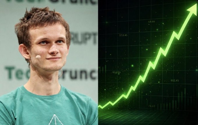 Vitalik Buterin, Ethereum's co-founder, appears alongside a glowing green upward-trending chart, visually reinforcing the post's message of Ethereum's long-term bullish outlook driven by its roadmap to achieve full quantum resistance by December 2029.